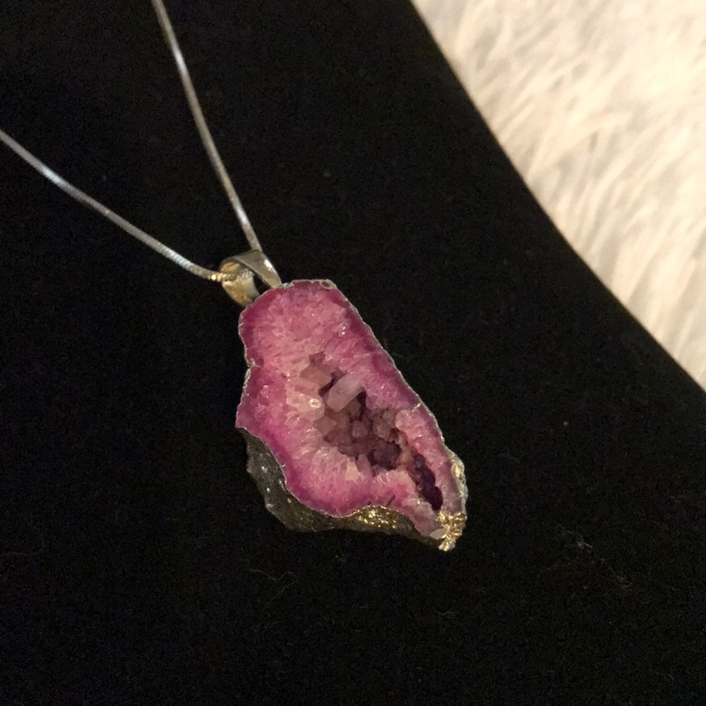 Pink Geode Agate Pendant Necklace